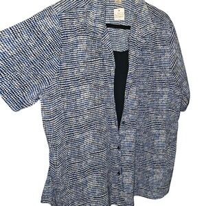 Notations 2 In 1 Top Blue Whote Print Blouse Button Up Short SLV SIZE 2X